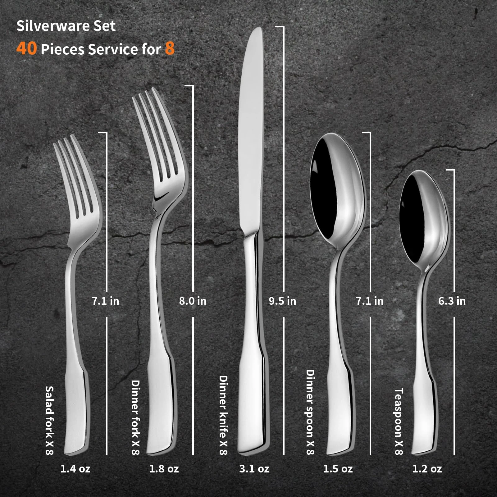 Alata Kate 40-Piece Silverware Set,Service for 8,Stainless Steel Flatware Set