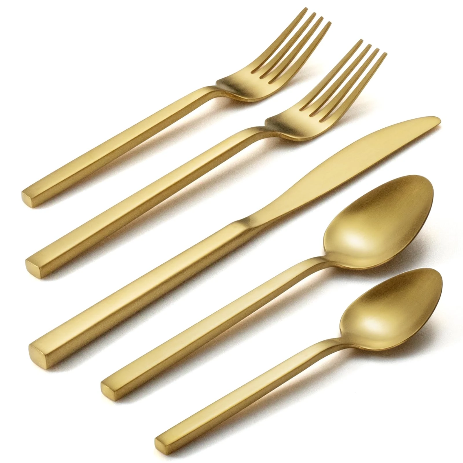 Alata Cube Matte Gold 40-Piece Flatware Set, Forged Cutlery Set, Service for 8