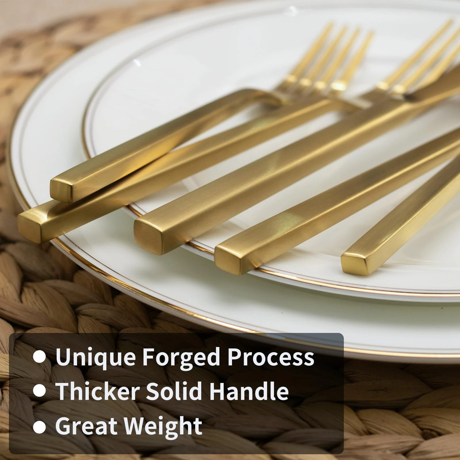 Alata Cube Matte Gold 40-Piece Flatware Set, Forged Cutlery Set, Service for 8