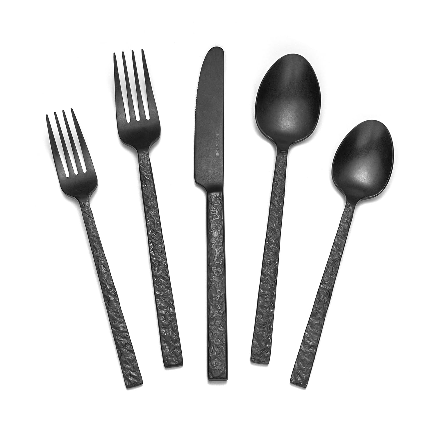 INGSTONE 60 Pcs Black Hammered Silverware Set for 12, 18/10 Stainless